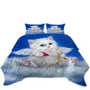 Cute Fantasy Cat Art Love Angel White Kitten Coverlet