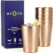 Aluminum Metal Cups for Drinks, Metal Anodized Hammered Copper Color Tumblers Set of 6, Aluminum Drinking Cups for Cocktail Drink, Beer Bar Party Gifts,16oz