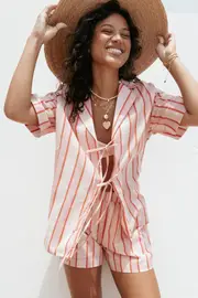 [PUP3] Aaliyah Tie Front Top - Pink Stripe XS Pink