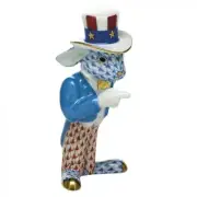 HEREND, PATRIOTIC BUNNY- UNCLE SAM, BLUE- RUST FISHNET #16064, NEW, MINT & BOX