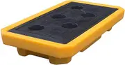 Spill-Proof Tray Oil Tank Spill Tray，Containment Spill Pallet, Yellow and Black Polyethylene Spill Platform, Spill Containment Pallet with Flat Grating/Drain Outlet, Stackable Modular Pallet