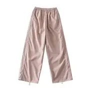 Low Waist Striped Loose-Fit Wide-Leg Sweatpants Mauve Pink - L