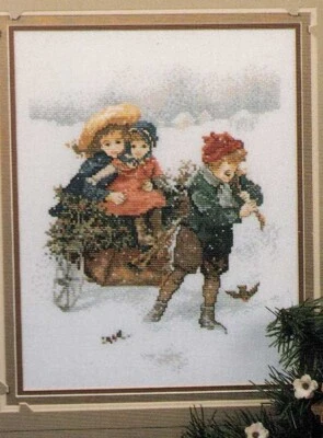 Cross Stitch Lanarte Christmas Snow Children Sled Winter Vintage Victorian OOP