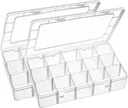 15 Large Grids Plastic Organizer Box with Dividers, 2 Pack Clear Compartment Container Storage for Washi Tapes Beads Crafts Jewelry Fishing Tackles, Size 11 x 6.3 x 2.2 in