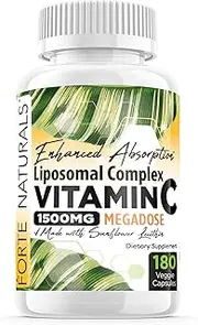 Vitamin C Complex 1500mg Capsules with Sunflower Lecithin for Enhanced Absorption, Supplement for Boosting Immunity Support - 180 Capsules
