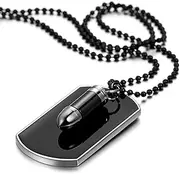 [OIDEA] Army Style Alloy Bullet Dog Tag Pendant Necklace for Men Black Silver High Polished Mens Necklace, 27.5 Inch Chain Icluded