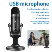 Compact Aluminum Cardioid Mic USB Condenser Microphone with USB-C Plug Adaptor