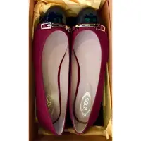 在飛比找蝦皮購物優惠-全新TOD’s紅色絕美氣質圓頭低跟芭蕾舞鞋39號/ 完整鞋盒