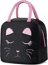 Black Insulated Cat Face Lunch Bag for Kids Girls Lunch Box for School Picnic