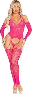 [Leg Avenue] womens 2 Pc Lace Halter Footless Cami Garter With Attached Toe Loop Stockings and Arm Warmers