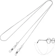 [ZyFurn] Glasses Chain, Anti-Lost Glasses Strings Around Neck with Anti-Slip Silicone Rings Silver Reading Glasses Lanyard Neck Cord Sunglasses Strap Holder Spectacles Cord Chain for Women Men, Silver,