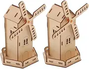 GARVALON 2 Sets DIY Solar Windmill Model Kit of Wooden Stem for Science Solar Windmill Puzzle Assembly Educational Activity for Boys and Birthday Christmas Present