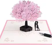 Handmade Cherry Blossom Card Pop Up 3D Flower Card Romantic Love Letter Greeting Anniversary Wedding Valentine Birthday Gift Card Blank Stationery Paper Card for Her Him Husband Wife