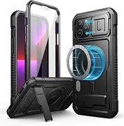 Dexnor Magnetic Bumper Case for iPhone 13 Pro Max,Heavy-Duty Shockproof Full-Body Rugged Protective Cover with Kickstand & Camera Cover & Screen Protector - Black
