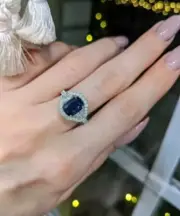 1,80 Ct Emerald Cut Natural Blue Sapphire Diamond Ring14K solid white gold
