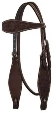 Western Dark Brown Leather Hand Carved Shaped Headstall