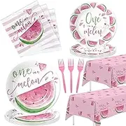 One In A Melon Party Decorations Tableware, Watermelon Party Supplies For 1st Birthday, Plate, Napkin, Tablecloth, Fork, Watermelon First Birthday Plates & Napkins Party Decorations | Serve 24