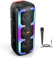 RGB LED Bluetooth Speaker Party Stereo Heavy Bass Subwoofer Disco Supports TF Card/USB, AUX, FM,TWS for Home, Karaoke, Party Outdoor (Speaker with Microphone)