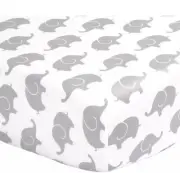 The Peanut Shell Grey Elephant Print Cotton Sateen Fitted Crib Sheet New