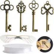 30 PCS Vintage Skeleton Keys Flying Keys with 30 Pairs Dragonfly Wings and 30 Ya