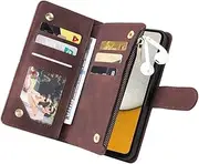 Wallet Case for Samsung Galaxy A22 5G Coffee Case Wallet for Women and Men with Card Holder, Zipper Magnetic Flip PU Leather Phone Case for Samsung Galaxy A22 5G