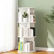 Ufurniture Rotating Bookshelf, 3-Tier Wooden Bookcase, Corner Standing Display Shelf Organizer, CD Storage Rack for Small Space Living Room Office Kids Furniture, White
