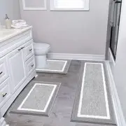 3 Piece Set Bathroom Rug Non-Slip Absorbent Bath Mats Plush Shaggy Bath Carpets