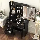 Modern Vanity Set Makeup Desk with Lighted Mirror and Stool Dressing Table Black