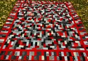 RED, GRAY & BLACK QUILT patchwork, Full/ Queen size 91" X 102"