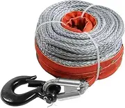 Manual winch 9.5mm*28m Off-road Vehicle Winch Rope Polymer Polyethylene 12-strand Outdoor Traction Trailer Rope With Hook Hand Crank Winch(Gray)