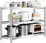Kitchen Bench 3 Tier Stainless Steel Work Table, Multifunctional Prep Table with Adjustable Tiers & Open Storage Shelf, Metal Table with Adjustable Feet for Kitchen & Garage Use(50x40x80cm)