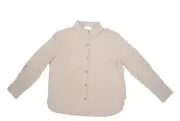 Asos Design Sand Long Sleeve Textured Relaxed Fit Button Up Blouse Womens 8