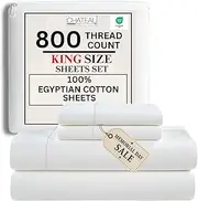 Egyptian Cotton Sheets King Size Sheet Set, King Bed Sheets for King Size Bed, Bedding Sheets & Pillowcases, King Sheets Chateau Home 800 Thread Count Hotel Collection Sheets White