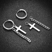 Chain Huggie Earrings 1 Pair - Cross - Silver - 1.2cm