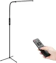LED Floor Lamp - HaiZR 15W Vertical Floor Lamp，with Remote Control 4 Color Temperature/5 Brightness Adjustment/Timer/Memory Function, Adjustable Gooseneck Modern Floor Lamp for Home and Office