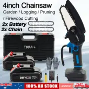 Cordless 4" Mini Electric Chainsaw 2X Battery-Powered Wood Cutter Rechargeable