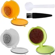 3pcs Coffee Capsule Filter Cup Reusable Refillable Coffee Capsuleswith 1 Plastic Spoon and 1 Brush for Dolce Gusto Nescafe Genio Piccolo Esperta Circolo(Yellow Green White Coffee Capsule Filter)