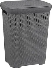 [Seymour's] Knit Pattern Laundry Hamper 50L - Grey Laundry Basket for Clothes, Durable, Water-Resistant, Storage & Organisation