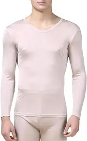 [Generic] Men Silk Long Johns Shirt Long Sleeves Thermal Underwear Top V Neck Mulberry Silk Base Layer Undershirt Blouse