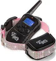 TIGER AVENUE Dog Training Collar with Remote, Small to Large, Bark Training, 300m Range, Rechargeable, Waterproof, Beep, Vibrate & Shock Modes, Designer Collar with Diamante Rhinestone Bling