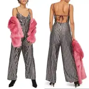 TOPSHOP Sequin Striped Wide Leg Palazzo Jumpsuit Sz 4 $180 HPM