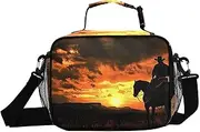 Sunset Westen Cowboy Insulated Lunch Box for Women Men - Ideal for Work, Picnics - Includes Adjustable Shoulder Strap