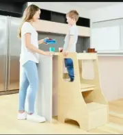 Children Stool with Safety Bar Kitchen Bench High Table Stand U Toddler Activity