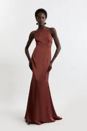 Petite Satin Crepe Column Woven Maxi Dress