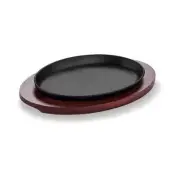 Cast Iron Baking pan Steak Pan Sizzle Griddle Steak Plate Grill Pan with wood...