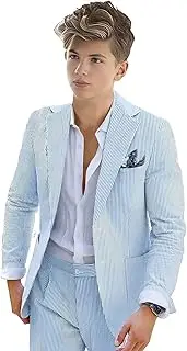 [optkeat] Boys Seersucker Suit 2 Piece Tuxedo for Boys Striped Blazer Pants Boys Summer Beach Wedding Suit