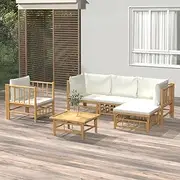 6 Piece Garden Lounge Set with Cream White Cushions Bamboo, Garden Furniture Sets