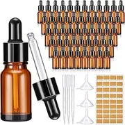 Lallisa 100 Pack Essential Oil Dropper Bottle 10 ml (1/3 Oz) Glass Dropper Bottles DIY for Diy essential Oil Perfume with 5 Funnels 5 Pipettes 3ml 100 Labels for Bathrooms, Hotels, Labs (Amber)