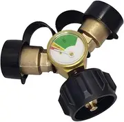 Propane Splitter 2 Way | Propane Y Splitter Adapter for Tanks,Brass Leakproof Stoves Accessories with Gauge QCC Replacement Parts for Travel RV Indoor