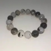 White And Black Rutile Quartz 11-13mm Beaded Stretch Bracelet 202.00 ctw (GIFT)